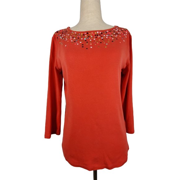 Rafaella Tops - Rafaella Women tops sz S coral 3/4 sleeve embellished  cotton